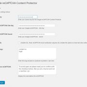 WP Google ReCAPTCHA Content Protector - Settings